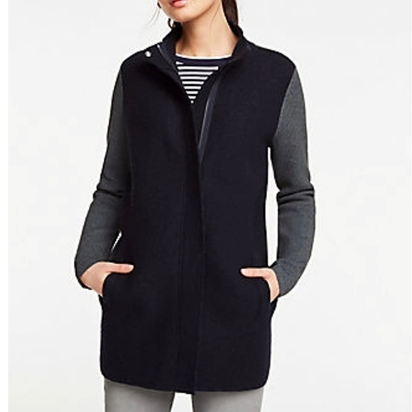 Ann Taylor Colorblock Wool Coatigan Lightweight Coat / Sweater - Picture 1 of 11